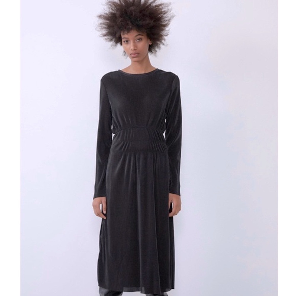ZARA Black Satin Pleated Dress 🖤